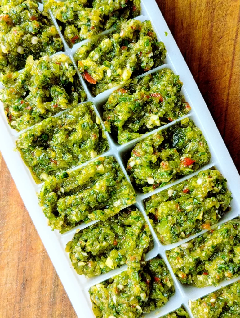 Sofrito in ice cube tray
