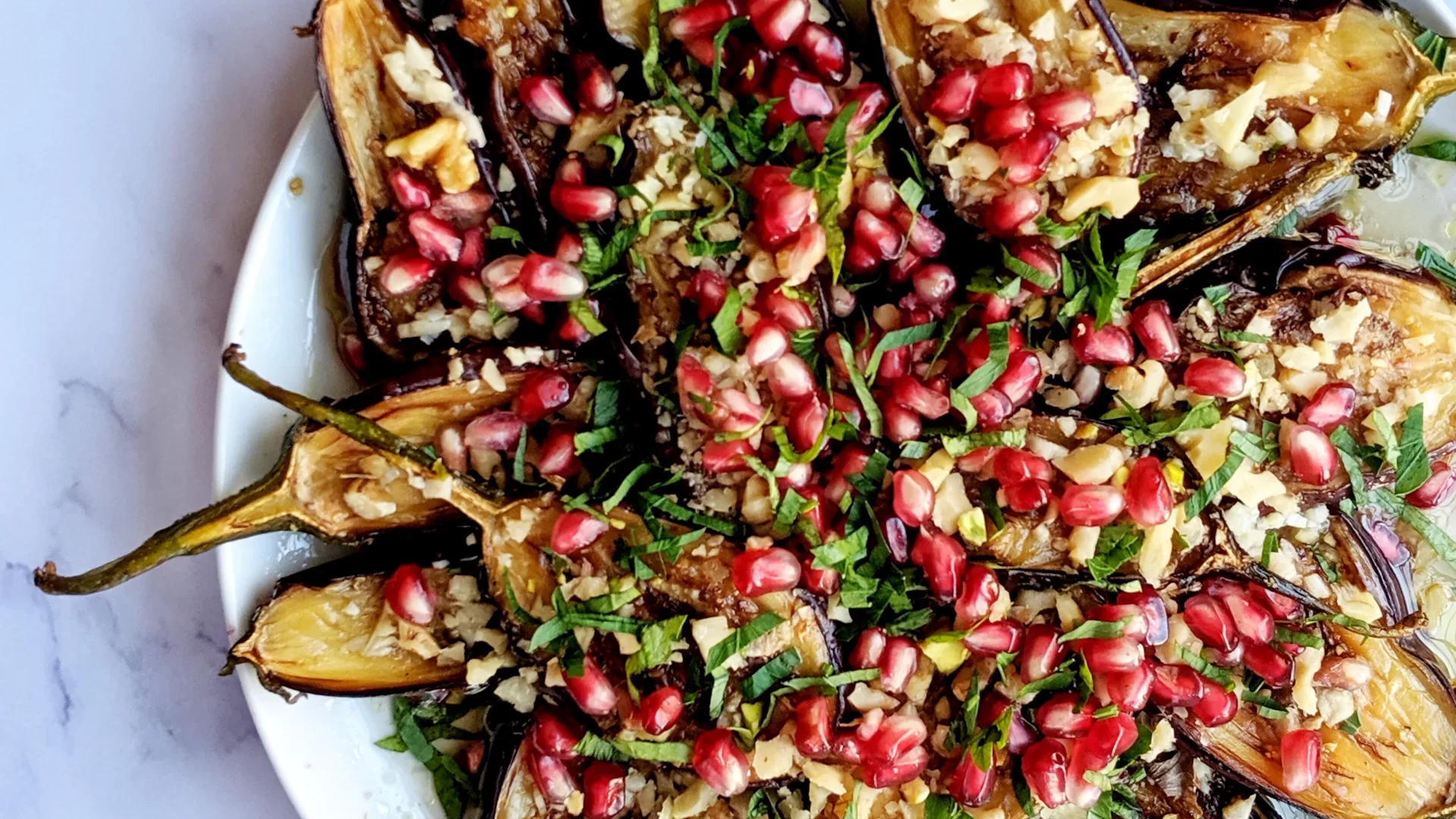 Egyptian pickled eggplant with garlic, walnuts and pomegranate