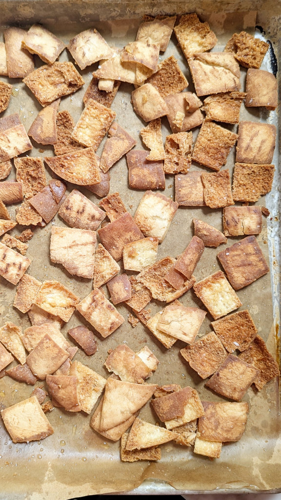 Crispy pita topping for Egyptian red lentil soup
