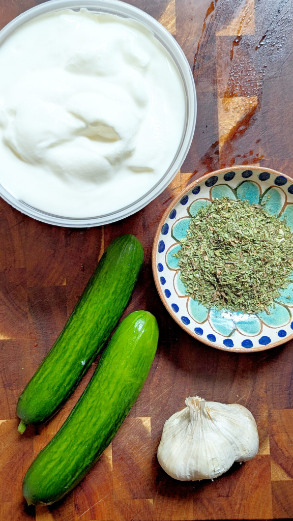 Ingredients for cucumber and yogurt salad