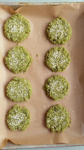 Shape taameya into patties and top with sesame seeds